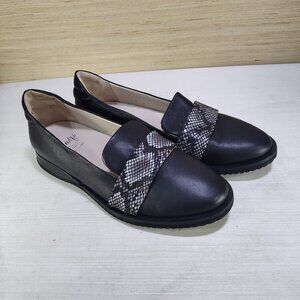 Amalfi Shoes Women’s 9 N Black Leather Faux Snakeskin Wedge Loafers from Italy